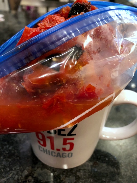 stand freezer bag in mug to fill