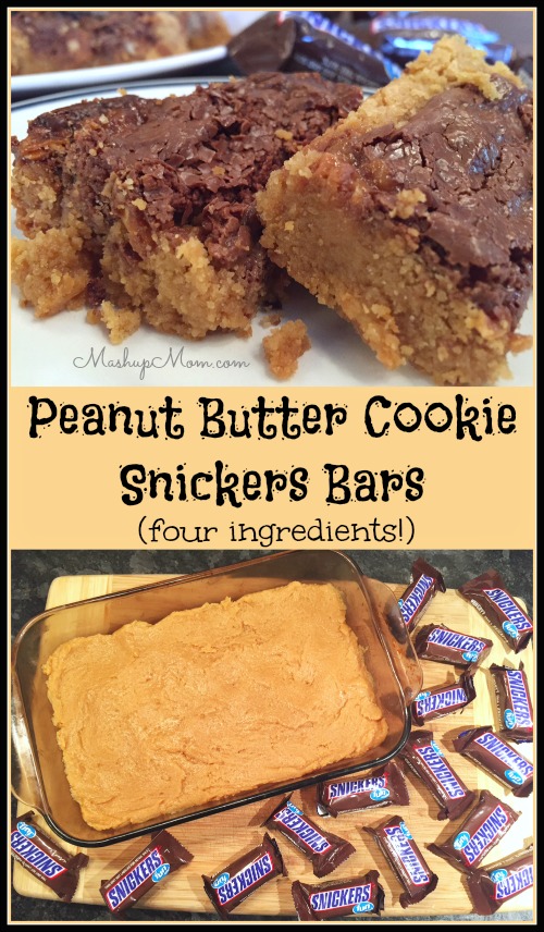Four Ingredient Peanut Butter Cookie Snickers Bars