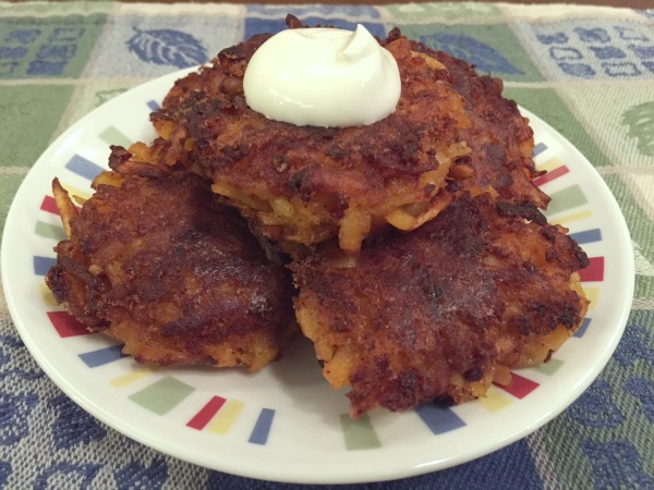 plate of chipotle cheddar latkes