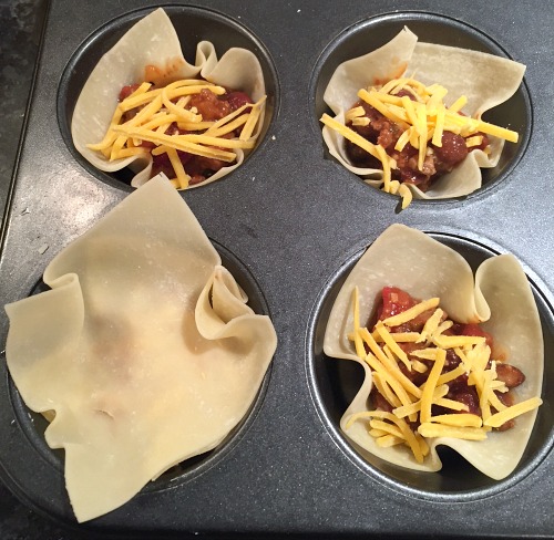 chili cheese cups being prepared