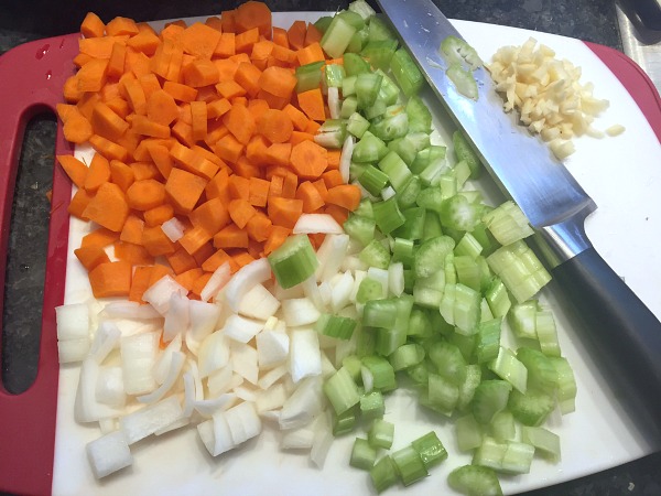 cut up carrots onions celery