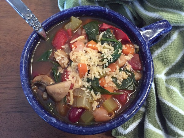 vegetable soup in a mug bowl