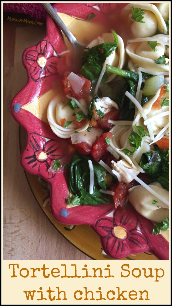 bowl of tortellini soup with chicken