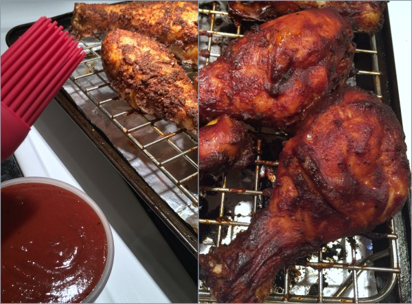 baste drumsticks with BBQ sauce