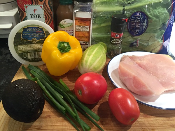 chicken, avocado, and mozzarella chopped salad ingredients