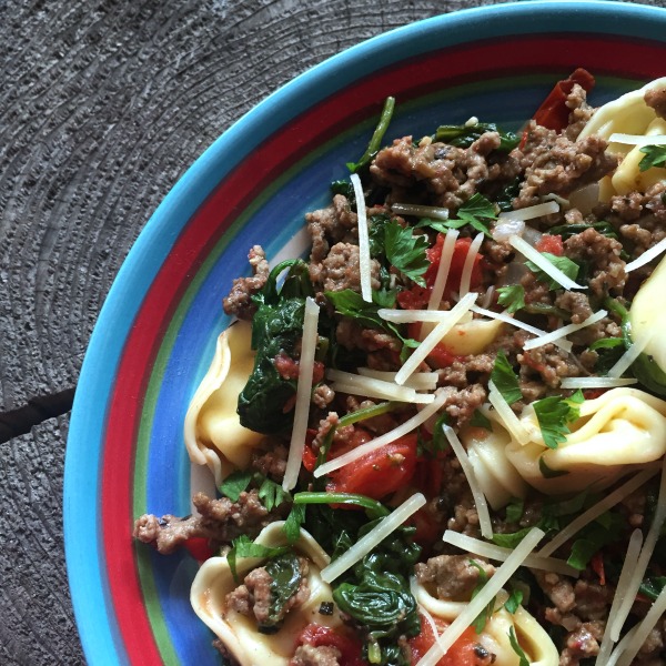 beef tortellini on a plate