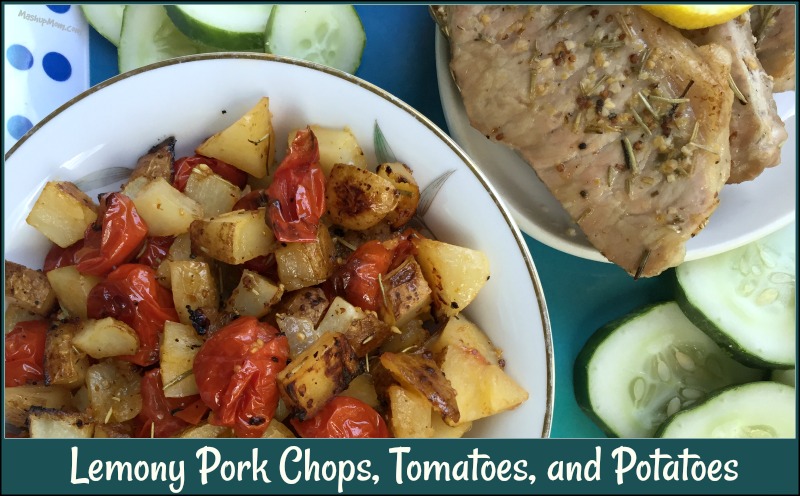 lemony pork chops, tomatoes, and potatoes