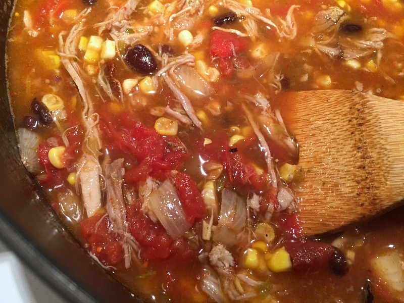 big pot of salsa pulled pork soup