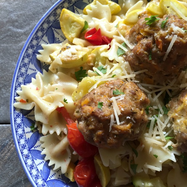 plate of summer squash parmesan pasta