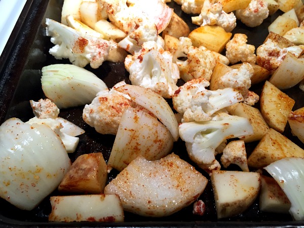 roasted vegetables on a pan