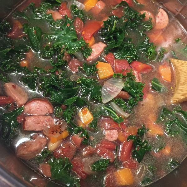 Kale smoked sausage soup in the Instant Pot.