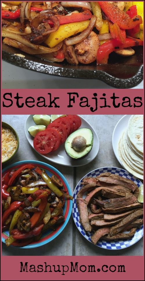 Easy steak fajitas recipe with onions, pepper, and mushrooms -- Gluten free (use GF tortillas) and low carb (use a low carb wrap)!