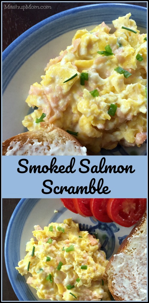 Smoked salmon scramble with toast and tomatoes