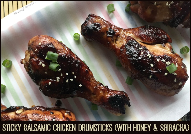 Sticky Balsamic Chicken Drumsticks with Honey & Sriracha is a balanced spicy-sticky-sweet dinner recipe that you can easily customize to your own tastes!