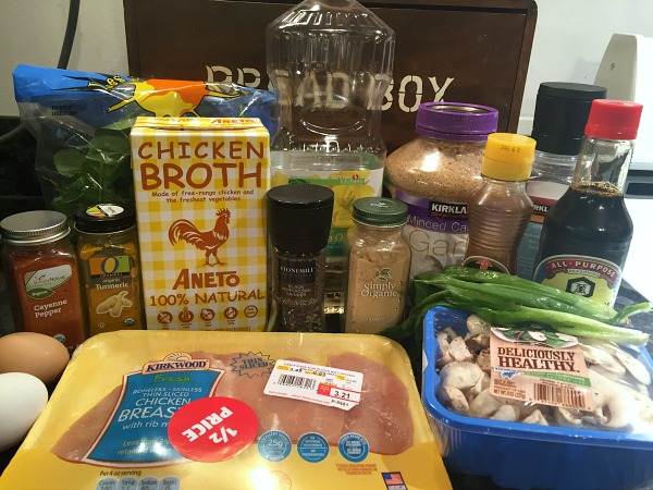 ingredients for egg drop soup with chicken spinach and mushrooms