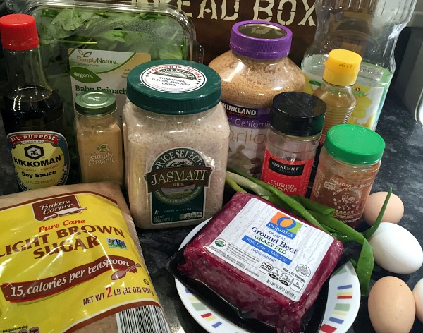 ground beef & spinach rice bowls ingredients