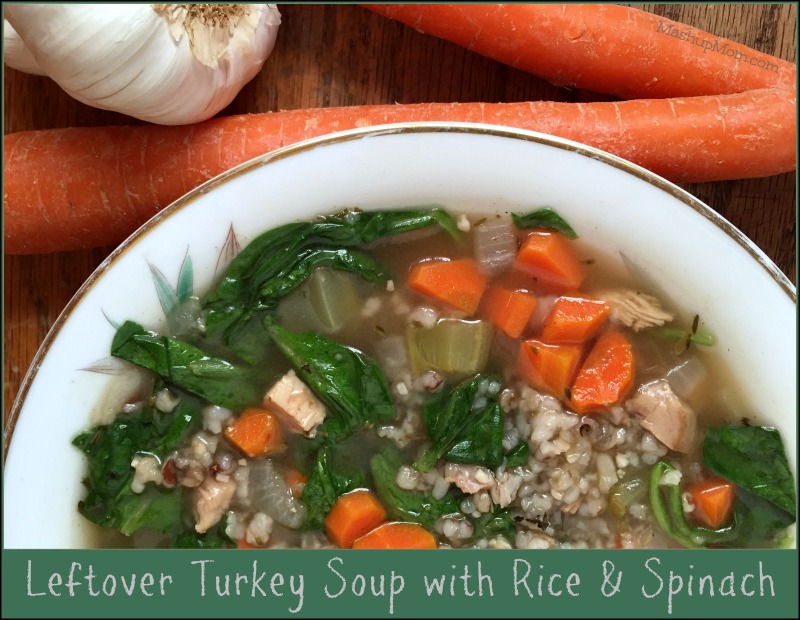 leftover turkey soup with rice and spinach