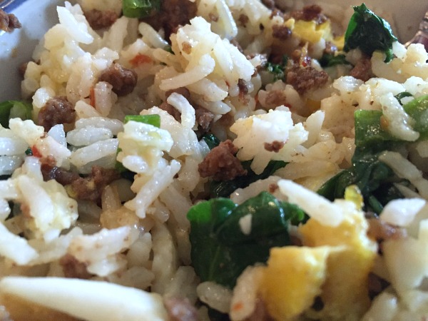Mixed up ground beef & spinach rice bowl