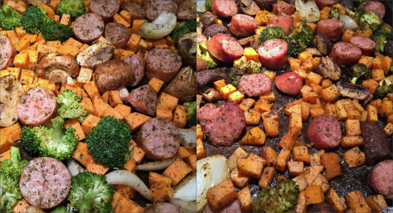 cook sausage and sweet potatoes on a sheet pan