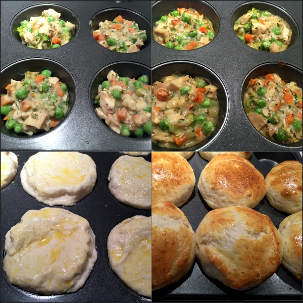 Upside-Down Mini Biscuit Pot Pies: This comfort food in a biscuit recipe turned out to be a tasty and different way to use up a little leftover Thanksgiving turkey, although upside-down pot pies would work equally well with leftover cooked chicken.