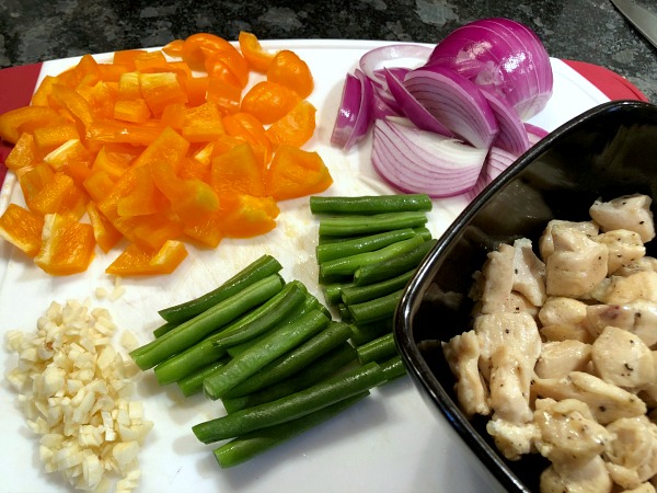 Stir fry veggies: How about an easy 30 minute weeknight dinner recipe: Sweet & Tangy Chicken Vegetable Stir Fry! Red pepper jelly adds a sweet underlying tang to this easy 30 minute stir fry recipe, which complements both the salty soy and the slight kick from the red pepper flakes and ginger.