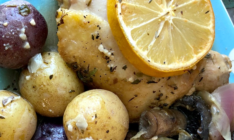 This lemon chicken skillet with artichokes and mushrooms is darn tasty, if I do say so myself! Just tangy enough and garlicky good, while the sauce also helps keep the thighs nice and juicy. Lemon Chicken Skillet Madness is naturally low carb and gluten free.