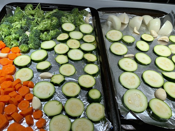 lay out vegetables on the sheet pans