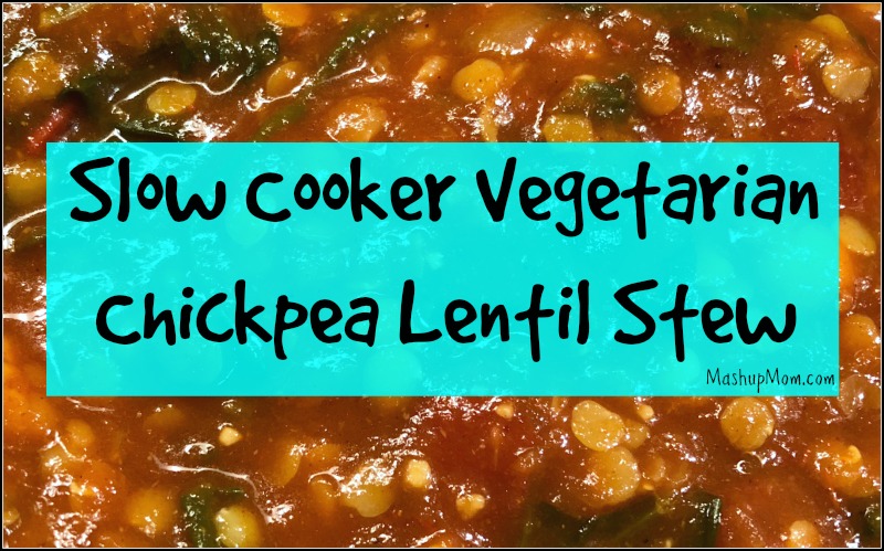 This simple slow cooker vegetarian chickpea lentil stew is a warm and welcoming choice for a chilly winter's night: The perfect vegan comfort food! Serve over pasta, potatoes, rice, or quinoa for a complete meal.