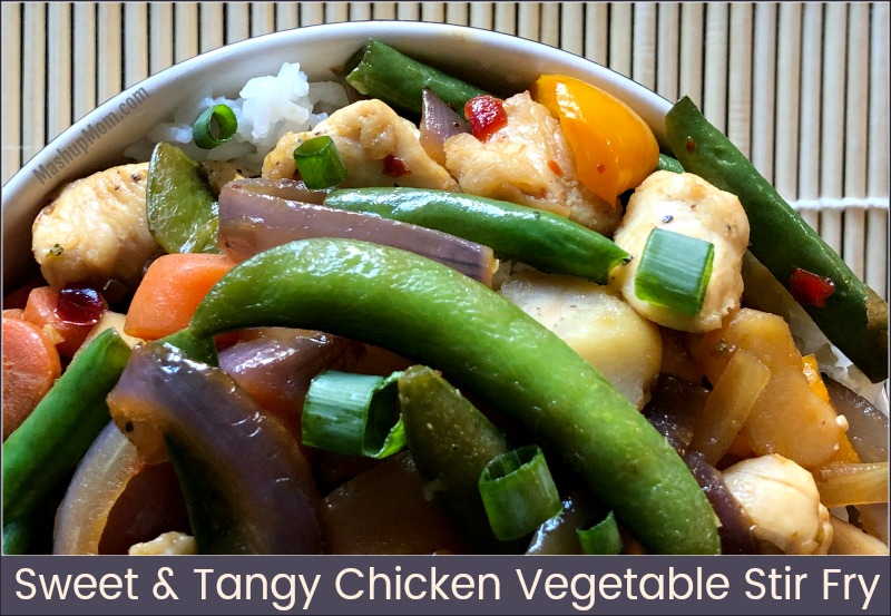 How about an easy 30 minute weeknight dinner recipe: Sweet & Tangy Chicken Vegetable Stir Fry! Red pepper jelly adds a sweet underlying tang to this easy 30 minute stir fry recipe, which complements both the salty soy and the slight kick from the red pepper flakes and ginger.