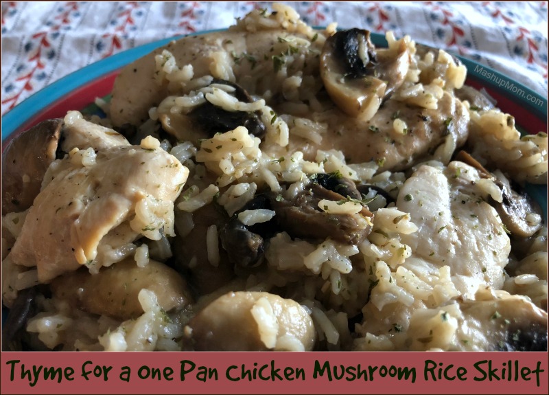 Bowl of chicken mushroom rice skillet