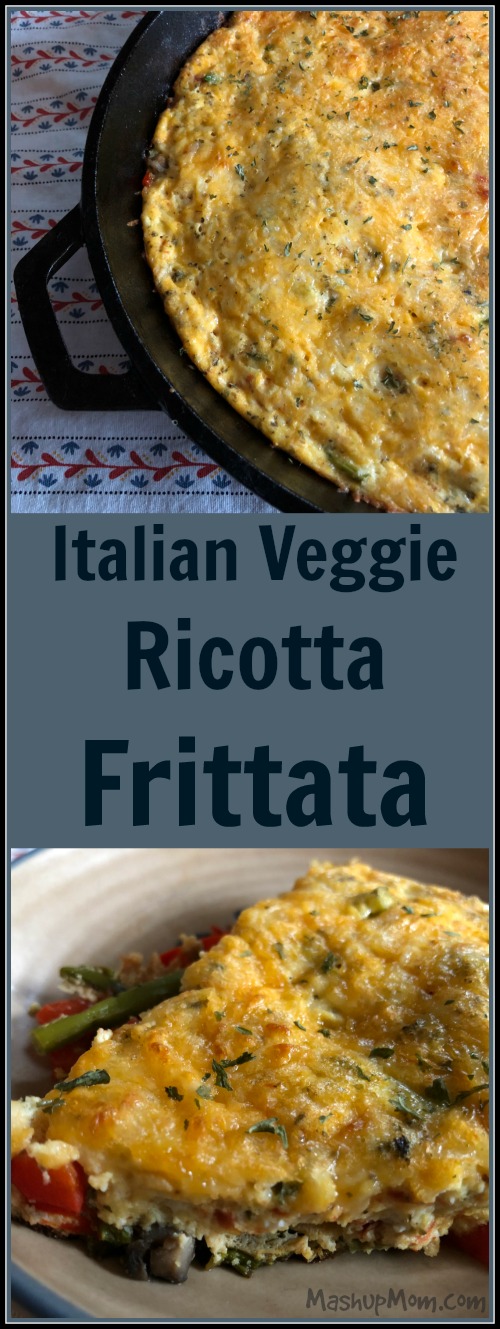 Chock full of veggies + Italian flavor, this vegetable ricotta frittata is a filling vegetarian choice for your Meatless Monday, or for any quick weeknight dinner. Italian veggie ricotta frittata is naturally low carb and gluten free.