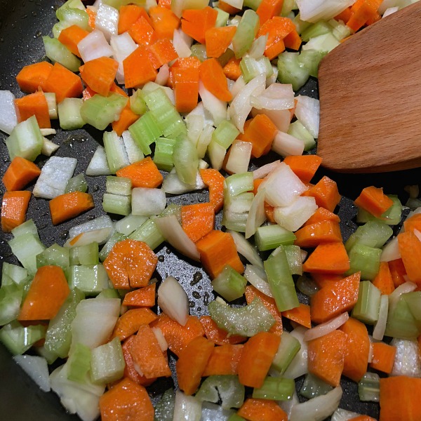 saute onion, celery, and carrot