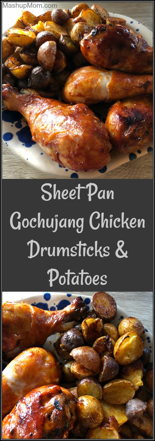 Sheet Pan Gochujang Chicken Drumsticks & Potatoes is an easy one pan meal that gives you so much flavor from just a few simple ingredients! The Gochujang sauce caramelizes nicely and lets all the sweet-smoky-spicy flavor permeate the drumsticks -- while also keeping them nice and juicy. Pair with a crisp green salad.
