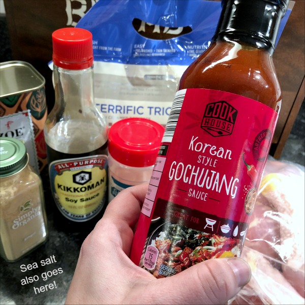 Gochujang chicken drumsticks ingredients showing ALDI Gochujang sauce.