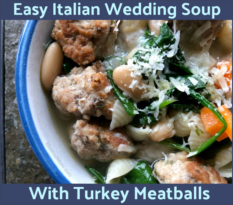 Italian wedding soup with turkey meatballs in a bowl