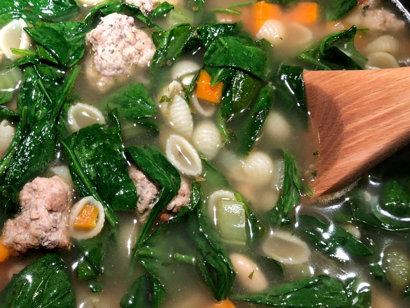 finished Italian wedding soup in pot