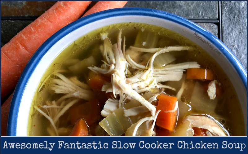 Awesomely fantastic slow cooker chicken soup is the quintessential comfort food: This is the soup you want when you're feeling under the weather, or even when you're just feeling down; just make it easy by using your Crock-Pot! Full of chicken and veggies with a lot of garlic, a lot of thyme, and some turmeric and cayenne for a bit of underlying heat.