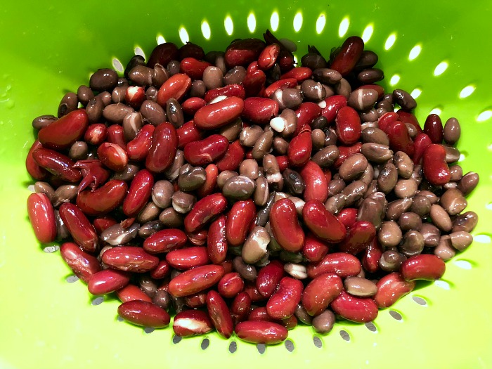 drained beans in a strainer