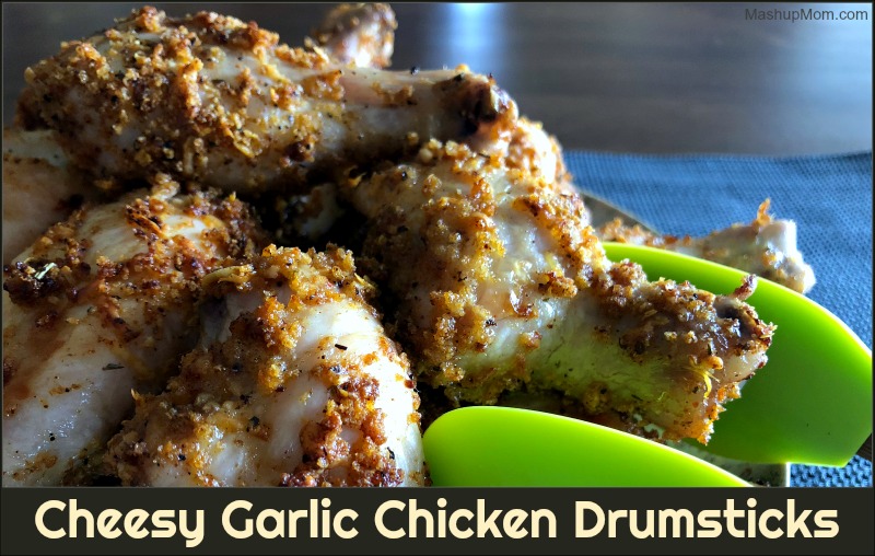 Tonight, why not shake up your normal chicken drumsticks recipe routine with these {title}? If you like garlic, you'll probably like this affordable and kid-friendly recipe for easy, cheesy, garlicky good chicken drumsticks!