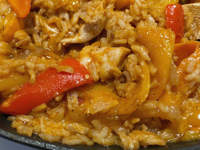 Chicken fajita rice skillet in pan