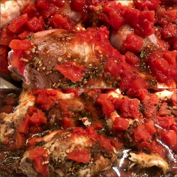 chicken with tomatoes before and after slow cooking