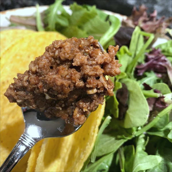 spoon of ground beef & mushroom taco meat