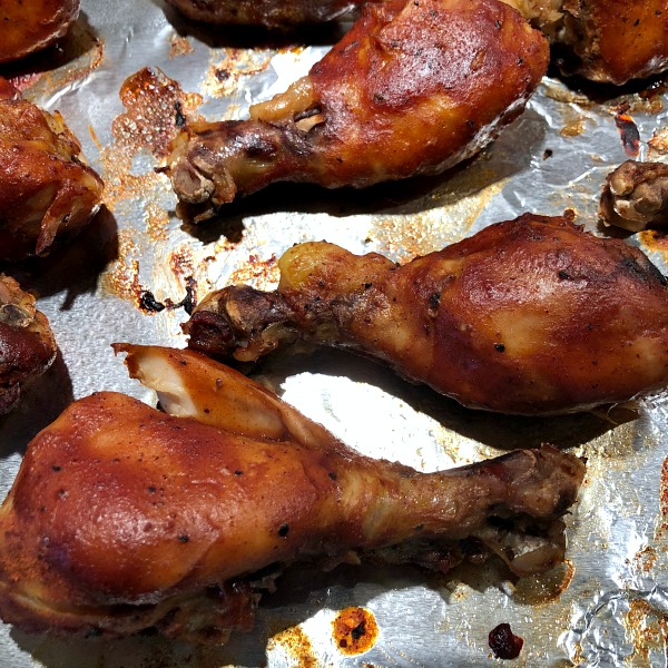 BBQ chicken drumsticks on a pan