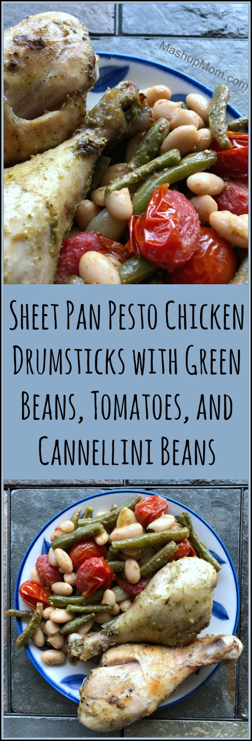 sheet pan pesto drumsticks with green beans