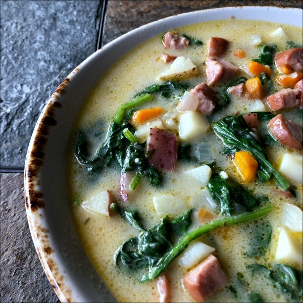 bowl of sausage and potato soup