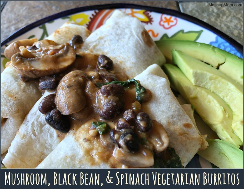 mushroom, black bean, & spinach vegetarian burritos
