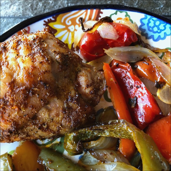 plate of chicken and peppers