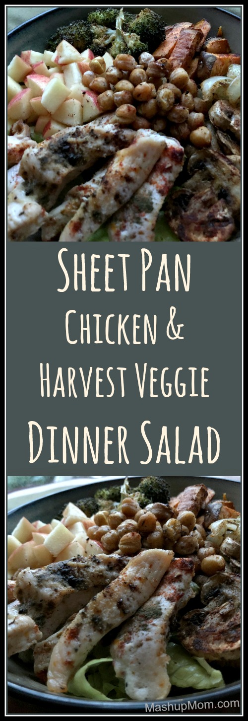 sheet pan chicken and harvest veggie dinner salad