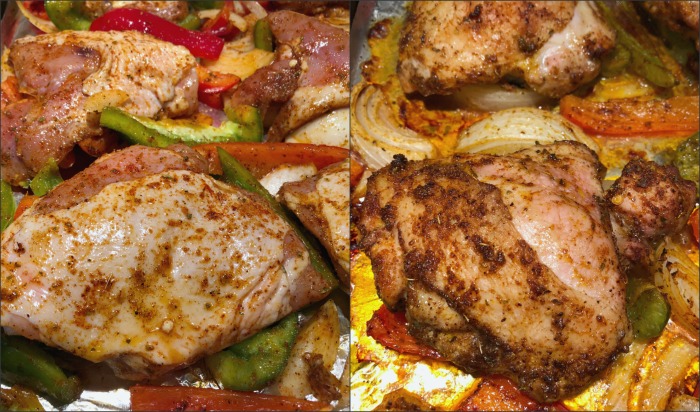 sheet pan chicken cooked and uncooked