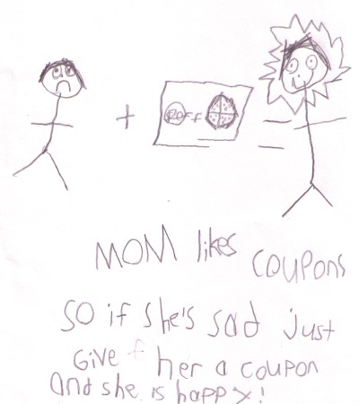 mom likes coupons cartoon drawn by my child